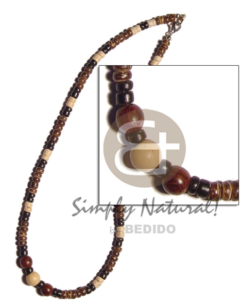 brown/black/bleach 4-5mm coco Pokalet  wood beads - Teens Necklace
