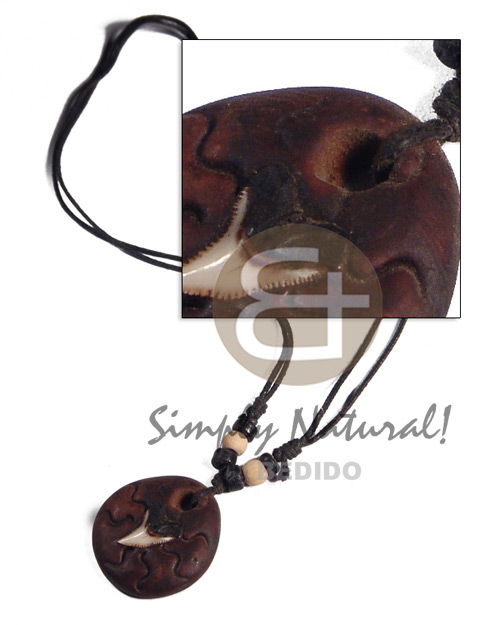 30mm round clay  shark tooth / adjustable black wax cord /tribal clay series - Tribal Necklace