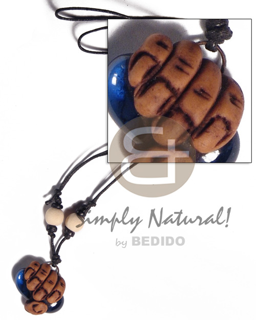 25mm  clay fingers  gemstone / adjustable black wax cord /tribal clay series - Tribal Necklace