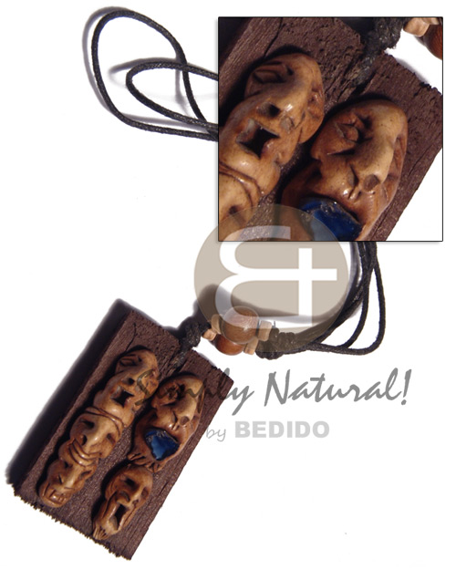 clay tribal mask on 60mmx40mm rectangular driftwood  /adjustable black wax cord /tribal clay series - Tribal Necklace