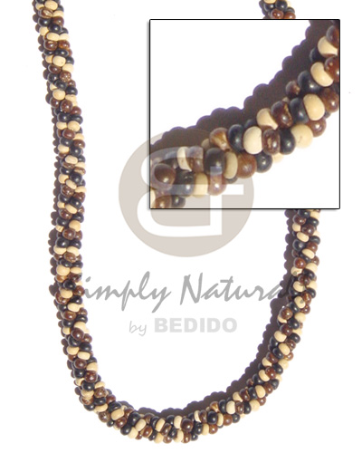 3 layers twisted / 2-3mm coco Pokalet / black / nat brown / nat white  bleach - Twisted Necklace