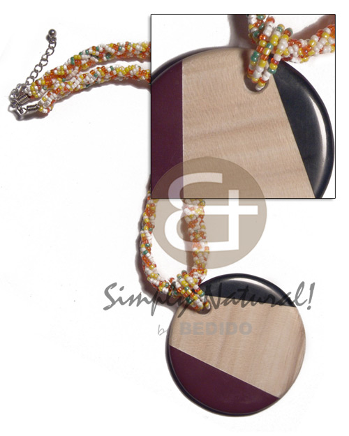 round 60mm patched ambabawod wood and resin combination in flat twisted glass beads / 16mm - Twisted Necklace