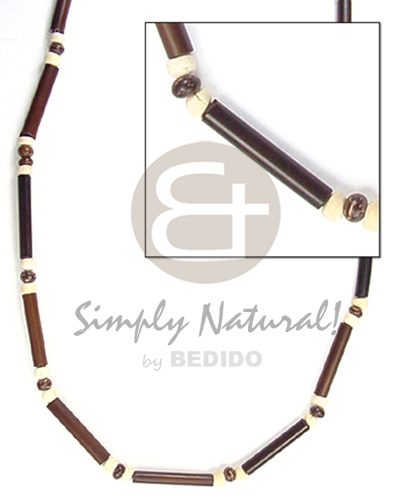 2-3mm dark brwn bamboo tube/2-3mm wht/brwn cocoPokalet - Unisex Necklace