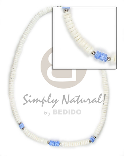 4-5mm wht shell with blue shell and silver balls - Unisex Necklace