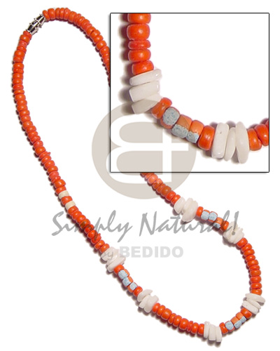 4-5mm orange coco Pokalet.  white rose & splashing combination - Unisex Necklace