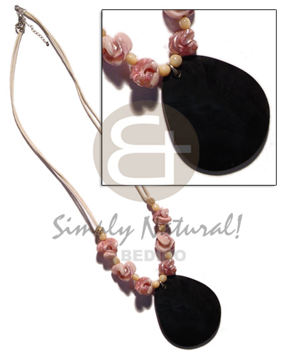 45mm teardrop blacktab  dyed old rose colored trca manol in double wax cord - Unisex Necklace