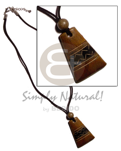antique aztec 45mm horn pendant  wood bead accent in leather thong - Unisex Necklace