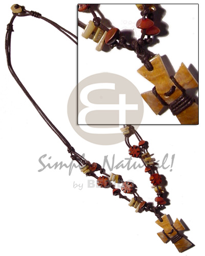 knotted double cord  buri & shell bead accent and 40mm MOP  skin cross pendant - Unisex Necklace