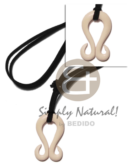 40mm white celtic carabao bone double hook on adjustable leather thong - Unisex Necklace