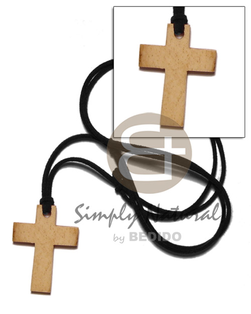 carabao antique natural bone cross 40mm on adjustable leather thong - Unisex Necklace