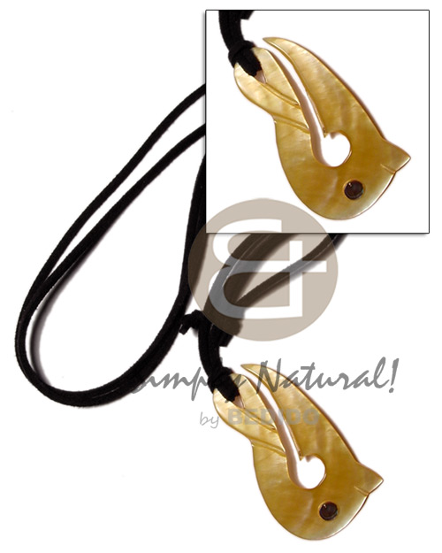 40mm MOP celtic fish  paua eye on adjustable leather thong - Unisex Necklace