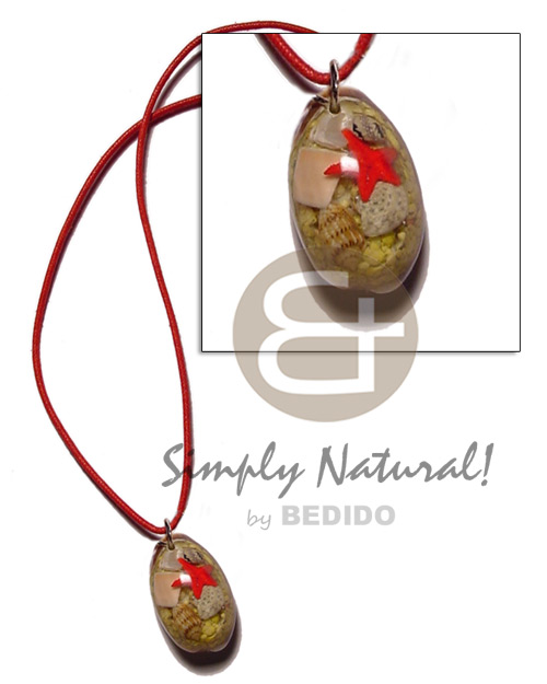 laminated cowrie shell pendant in wax cord - Unisex Necklace