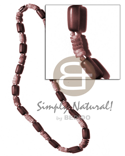 buri seed tube & colored white clam combination  glass beads / maroon tones - Unisex Necklace