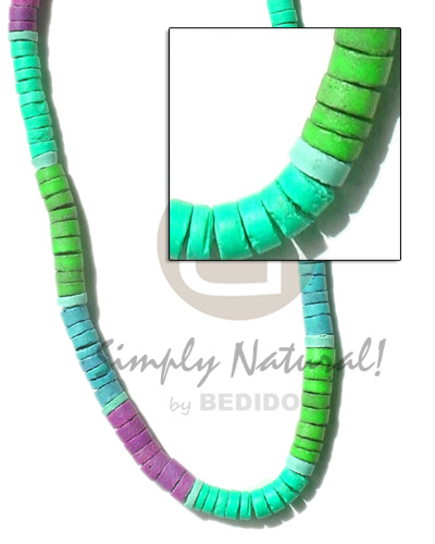 4-5mm coco heishe mint green/neon green/aqua blue/pink combination - Unisex Necklace