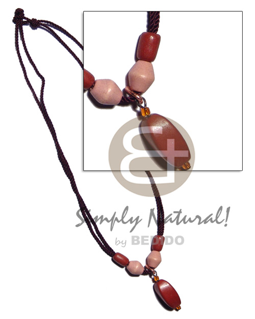wood beads in 2 layer double thread cord - Unisex Necklace