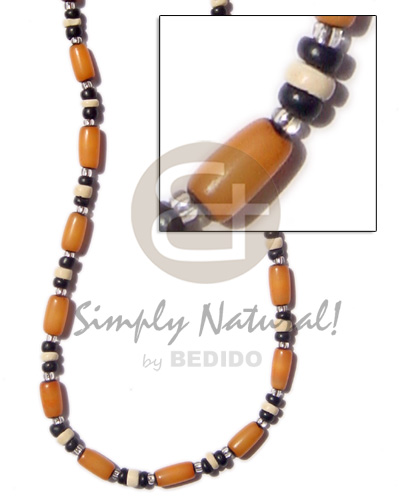 buri orange tube/4-5 Pokalet blk and bleach wht  glass beads - Unisex Necklace