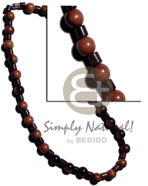 round bayong wood beads  cylinder camagong tiger combination - Unisex Necklace