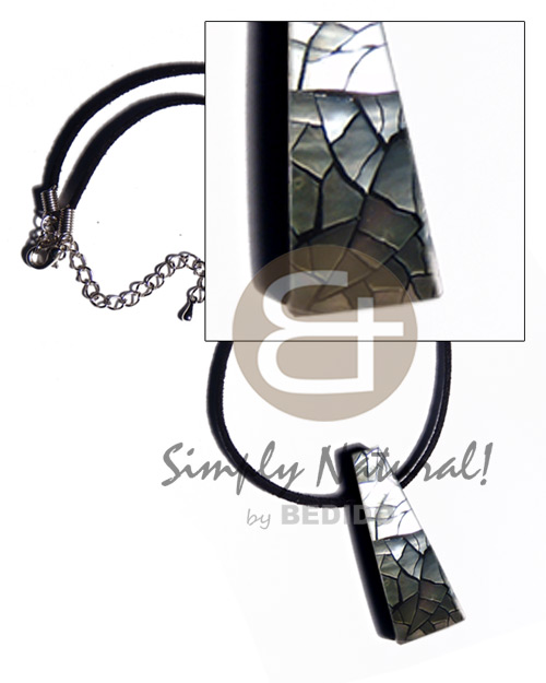 48mmx18mm triangular laminated cracking blacklip shell pendant  backing on leather thong - Unisex Necklace