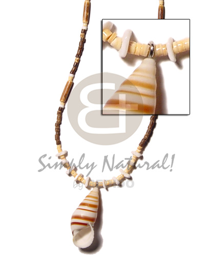 2-3 coco heishe brown  land snail pendant & 2-3mm melo shell accent and sig-ed alt - Unisex Necklace