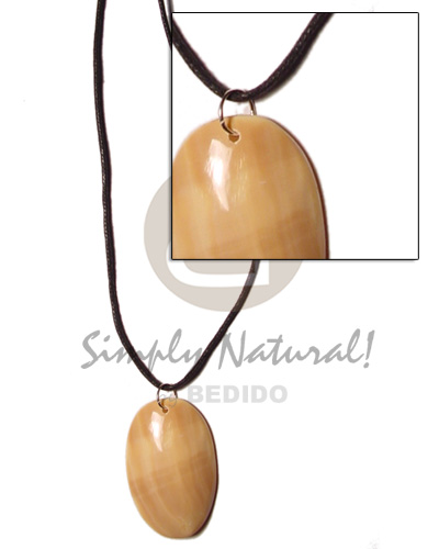 cord  polished 40mm oval melo shell  pendant - Unisex Necklace