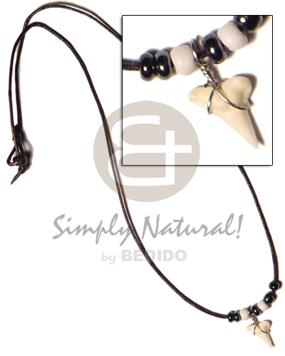cord  hematite beads and shark teeth pendant - Unisex Necklace