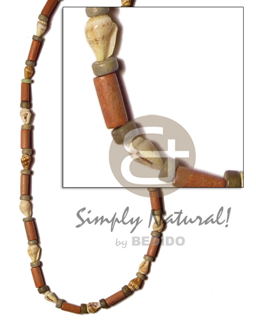 bayong wood tube & nassa combination  4-5mm coco Pokalet. - Unisex Necklace