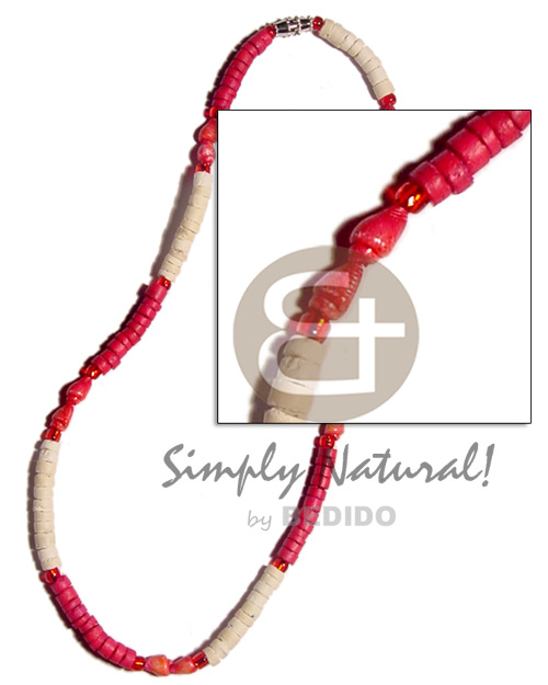 Red bleach 4-5mm coco heishe Unisex Necklace