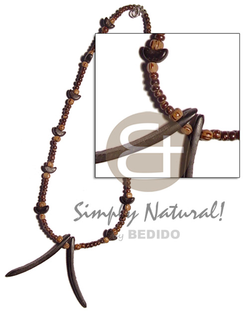 2-3mm coco Pokalet. nat. brown  coco indian tusks & coco half moon combination - Unisex Necklace