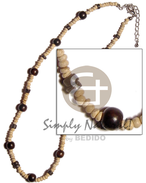 2-3mm coco Pokalet. nat. white  black wood beads combination - Unisex Necklace