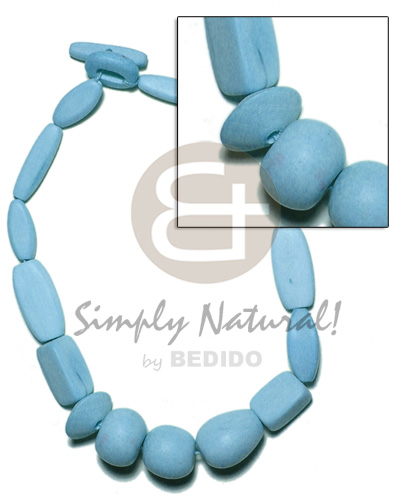 natural wood beads dyed in aqua blue color - Womens Necklace