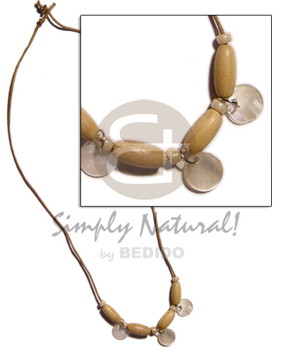 3 pc. 10mm round hammershell  wood beads in wax cord - Womens Necklace