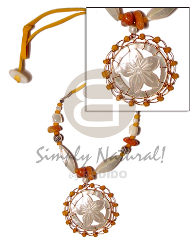 Carved round floral mop Womens Necklace