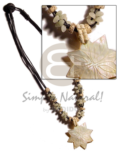 buri seeds quadruple wax cord  hammershell star pendant  groove - Womens Necklace