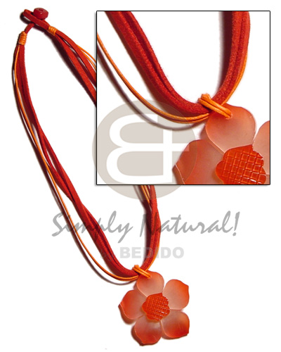4 layer red & orange wax cord and leather thong  45mm graduated red hammershell flower  groove pendant - Womens Necklace