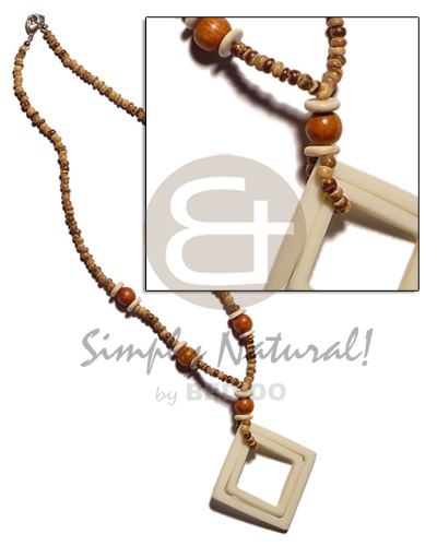 double diamond bone pendant 40mm in 2-3mm coco Pokalet. tiger & wood beads - Womens Necklace