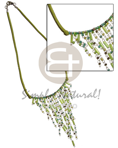 Dangling green tones glass beads Womens Necklace