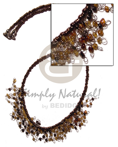 glass beads in dark brown tones in metal looping - Womens Necklace