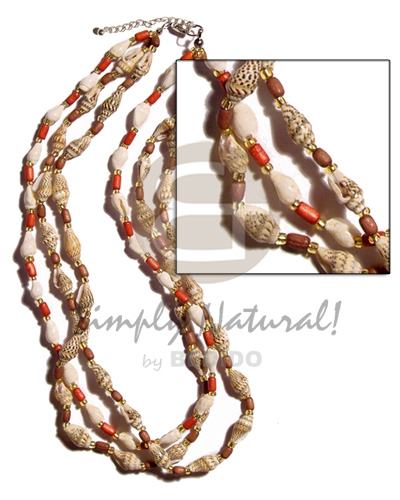 2 layer nassa tiger & 1 layer nassa white  rice wood beads & glass beads combination - Womens Necklace