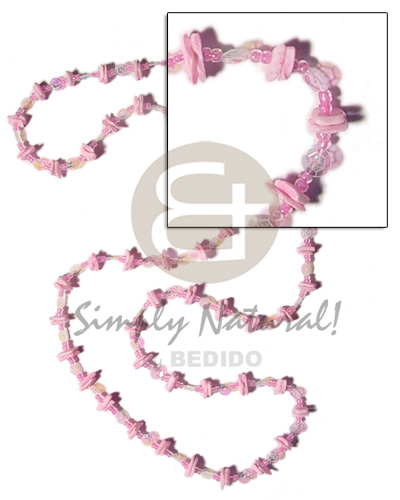 36 in. continuous pastel pink white rose   glass beads combination & rainbow sequins accent - Womens Necklace