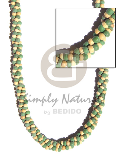 3 layers twisted / 2-3mm coco Pokalet / green  nat. white - Womens Necklace