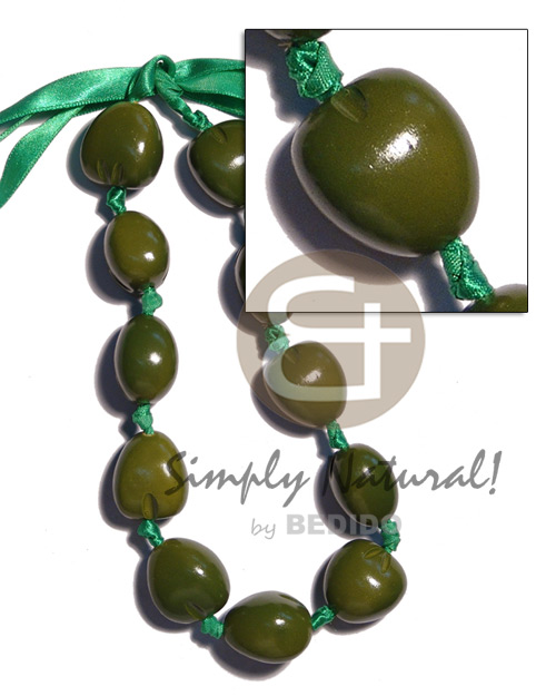 kukui nut  choker in graduated olive green ( 11pcs. ) / adjustable ribbon - Womens Necklace