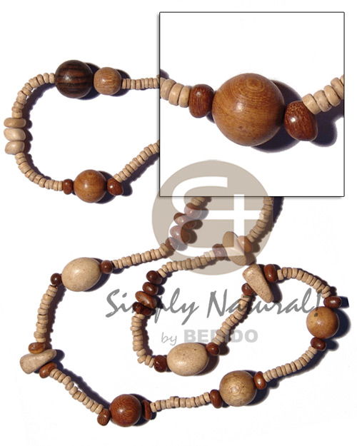 "kalandrakas"- asstd. wood beads per necklace when ordered in 4-5mm coco pokalet nat. white neckline / 36 in - Womens Necklace