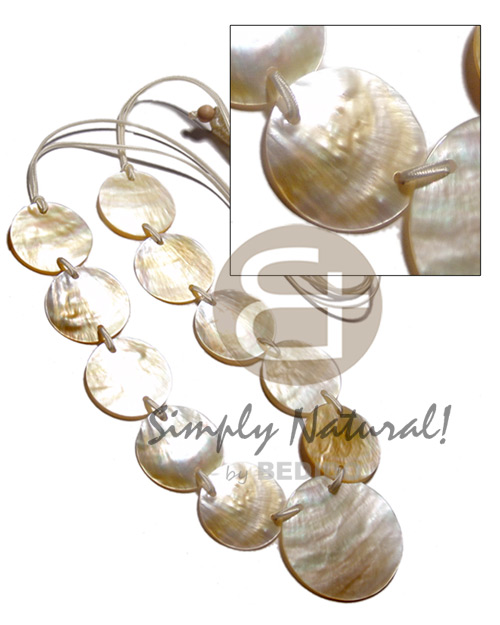 10 pcs. 35mm round MOP shells & 1pc. 50mm round MOP shell center accent in satin double cord / 40 in. - Womens Necklace