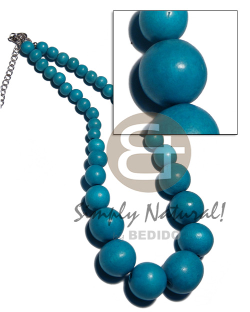 aquamarine graduated wood beads 25mm/20mm/15mm/10mm/8mm  / 16 in. - Womens Necklace