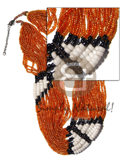 27 rows orange glass beads  black 2-3mm coco Pokalet and white clam combination / 25in. - Womens Necklace
