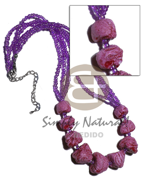 3 layers glass beads  stones  combination / lilac/pink tones - Womens Necklace