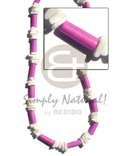 pastel/lavender wood tube  white rose sq cut alt. - Womens Necklace