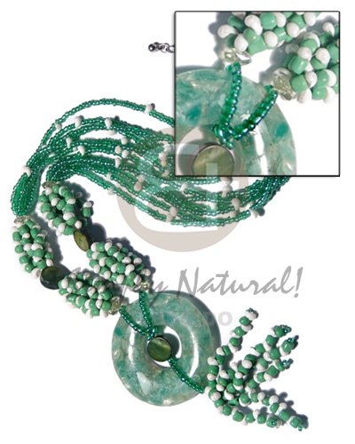 6 rows green glass beads Womens Necklace
