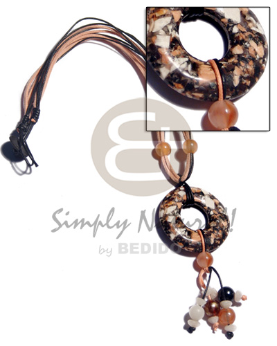 5 layers peach.black wax cord leather Womens Necklace