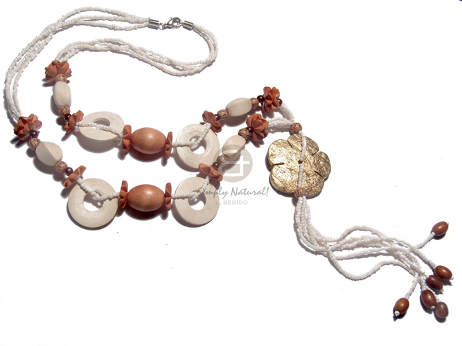 Asstd wood beads tassled Womens Necklace